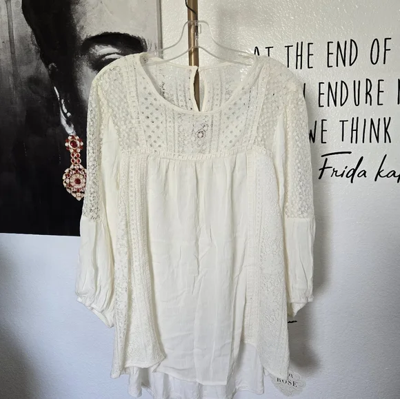 NWT Knox Rose Lace Detailing 3/4 Sleeve Top Color Ivory Size XXL - Picture 4 of 7